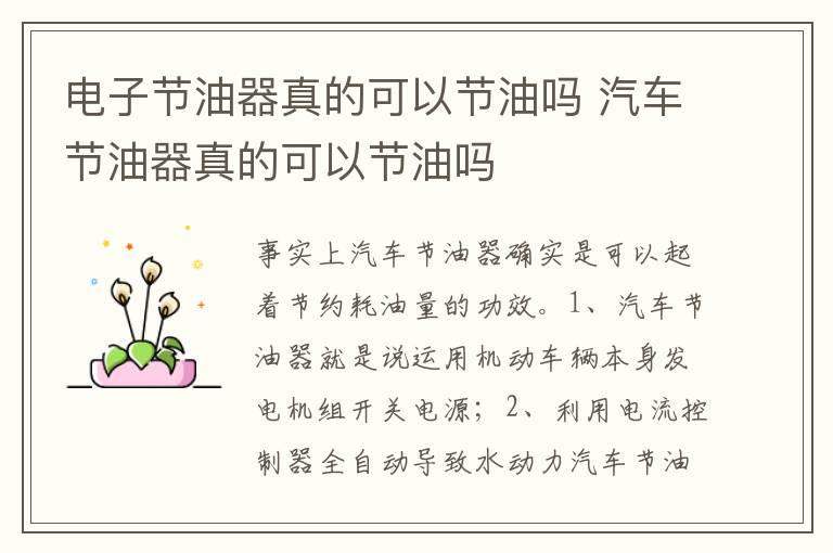 电子节油器真的可以节油吗 汽车节油器真的可以节油吗