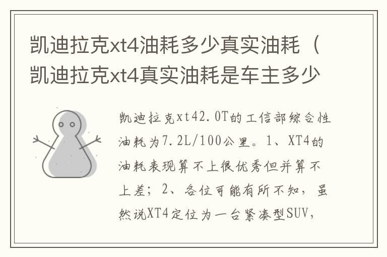 凯迪拉克xt4油耗多少真实油耗（凯迪拉克xt4真实油耗是车主多少）