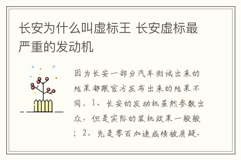 长安为什么叫虚标王 长安虚标最严重的发动机
