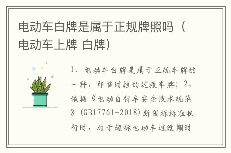 电动车白牌是属于正规牌照吗（电动车上牌 白牌）