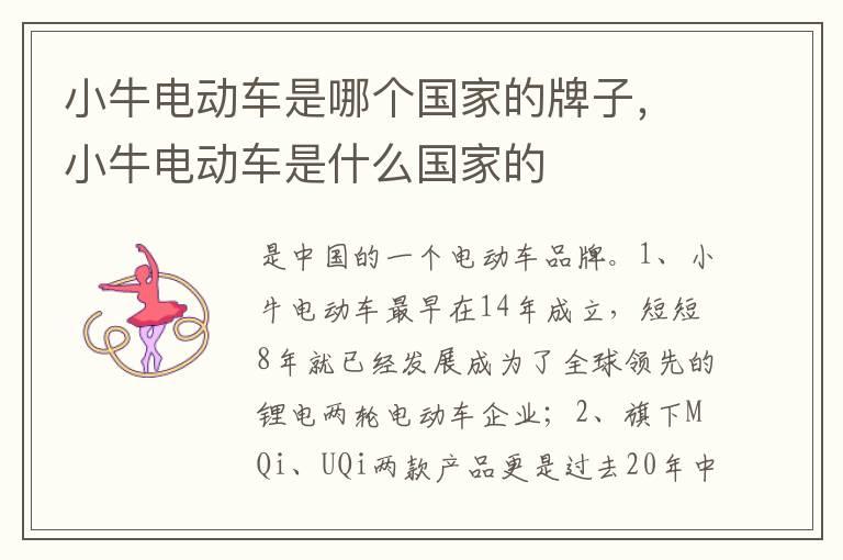 小牛电动车是哪个国家的牌子，小牛电动车是什么国家的