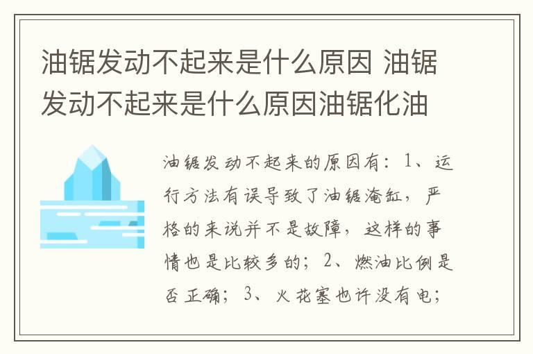 油锯发动不起来是什么原因 油锯发动不起来是什么原因油锯化油器怎样调节