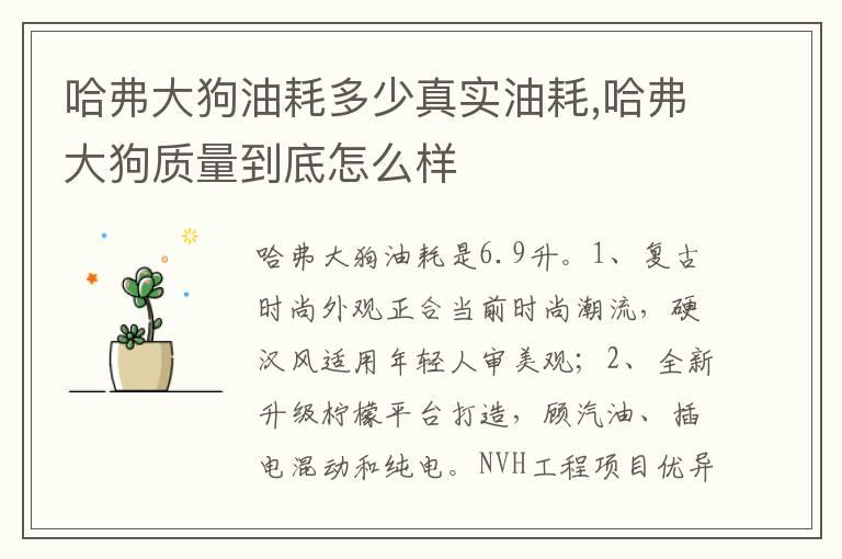 哈弗大狗油耗多少真实油耗,哈弗大狗质量到底怎么样