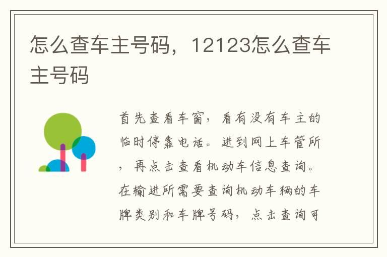 怎么查车主号码，12123怎么查车主号码