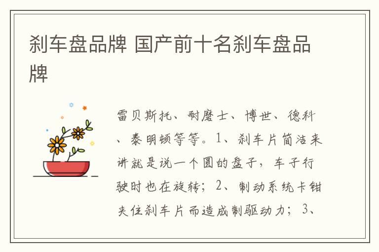刹车盘品牌 国产前十名刹车盘品牌