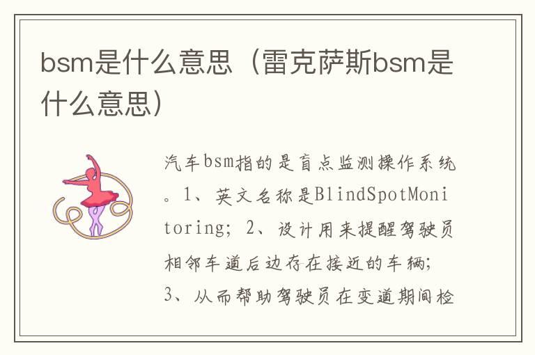 bsm是什么意思（雷克萨斯bsm是什么意思）