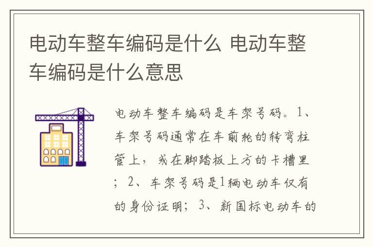 电动车整车编码是什么 电动车整车编码是什么意思