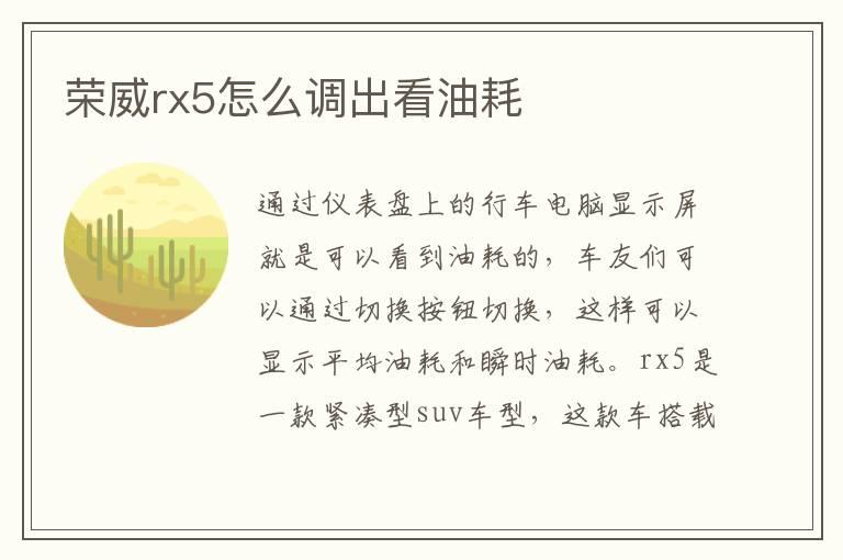 荣威rx5怎么调出看油耗