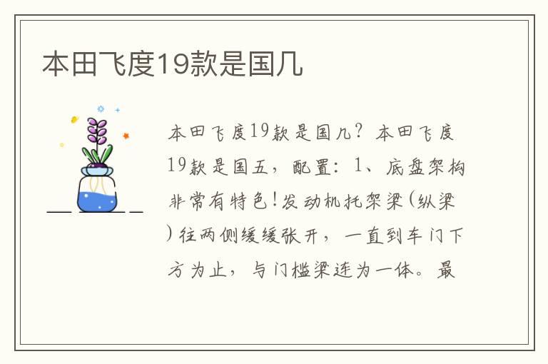 本田飞度19款是国几