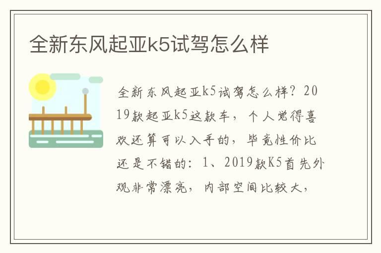 全新东风起亚k5试驾怎么样