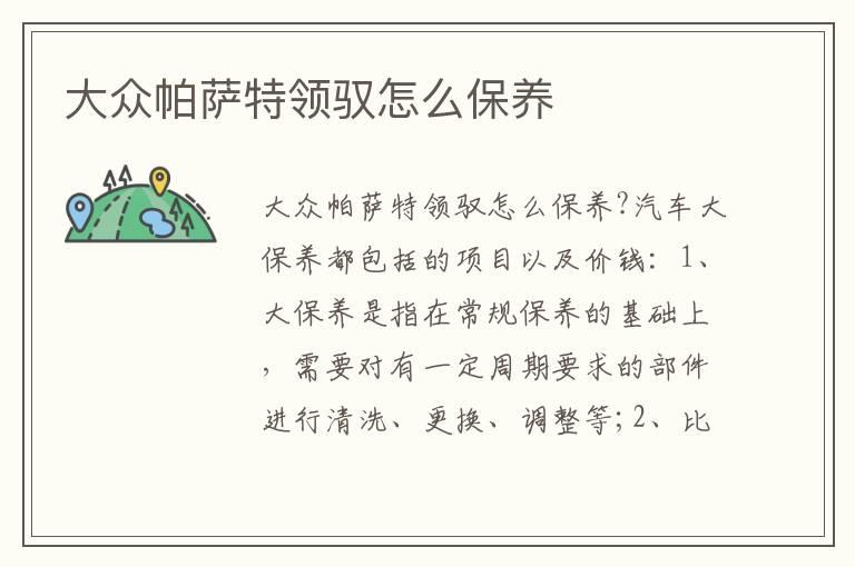 大众帕萨特领驭怎么保养