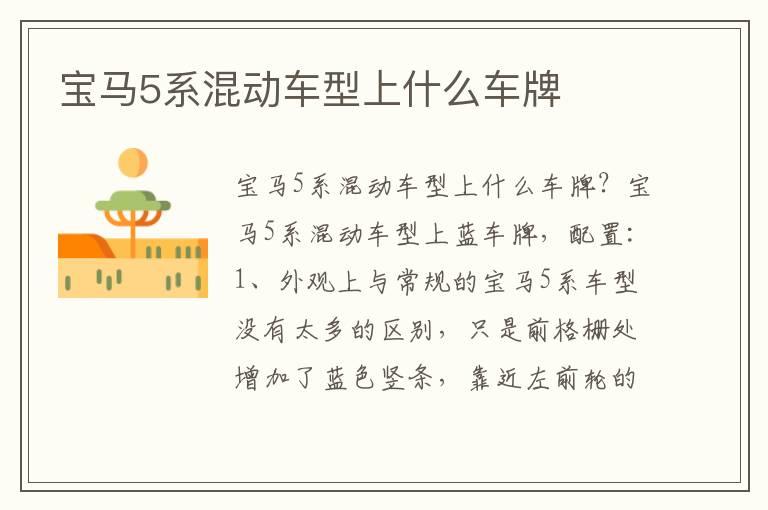 宝马5系混动车型上什么车牌