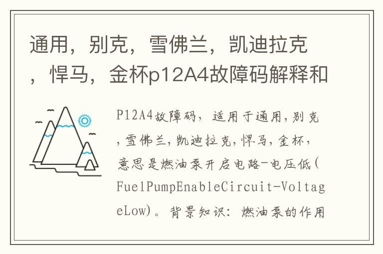 通用，别克，雪佛兰，凯迪拉克，悍马，金杯p12A4故障码解释和消除方法，P12A4故障码怎么解决？