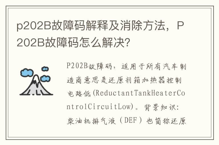 p202B故障码解释及消除方法，P202B故障码怎么解决？