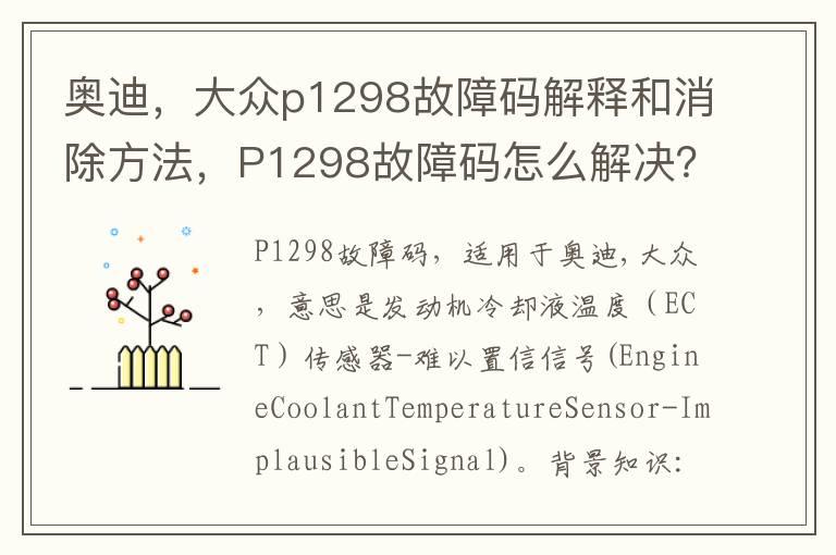 奥迪，大众p1298故障码解释和消除方法，P1298故障码怎么解决？