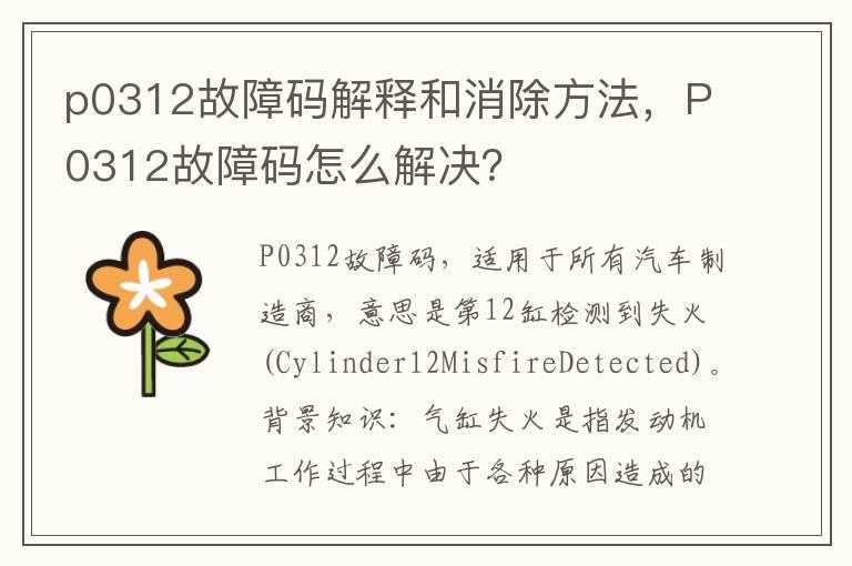 p0312故障码解释和消除方法，P0312故障码怎么解决？