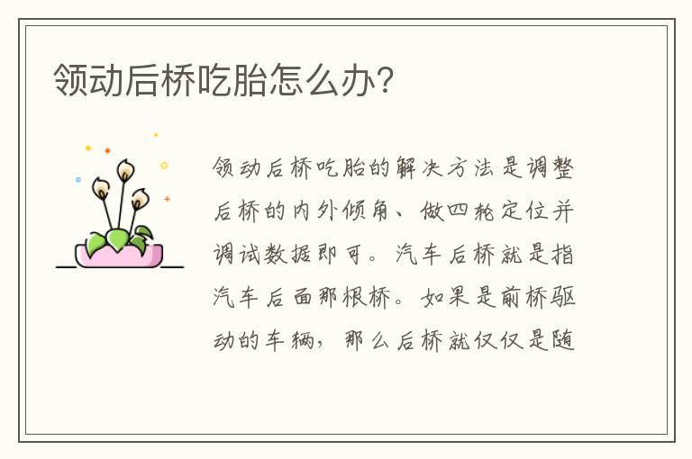 领动后桥吃胎怎么办？