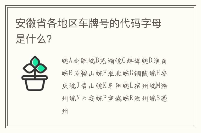 安徽省各地区车牌号的代码字母是什么？