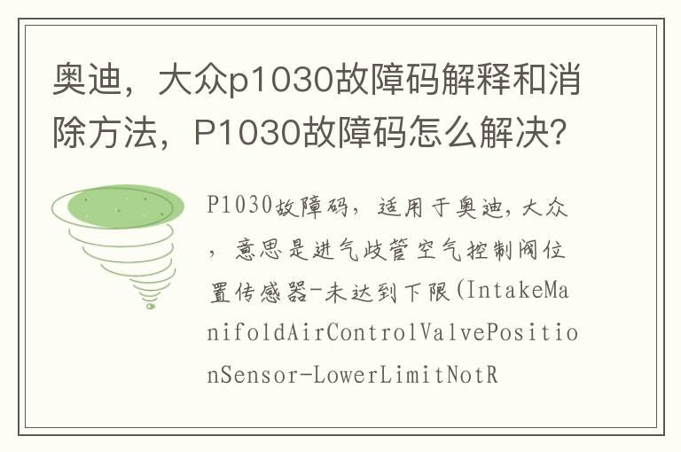奥迪，大众p1030故障码解释和消除方法，P1030故障码怎么解决？