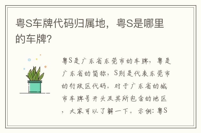 粤S车牌代码归属地，粤S是哪里的车牌？