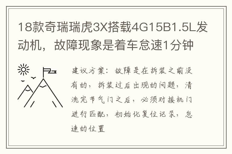 18款奇瑞瑞虎3X搭载4G15B1.5L发动机，故障现象是着车怠速1分钟左右怠速开始不稳游车，熄火后重启又正常，读取发动机数据代码为p0101进气歧管信号比较错误？