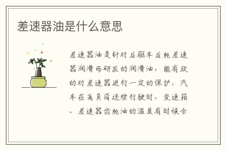 差速器油是什么意思