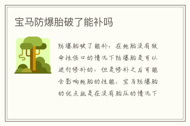 宝马防爆胎破了能补吗