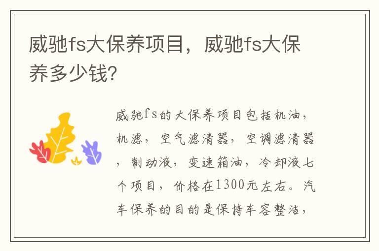威驰fs大保养项目，威驰fs大保养多少钱？
