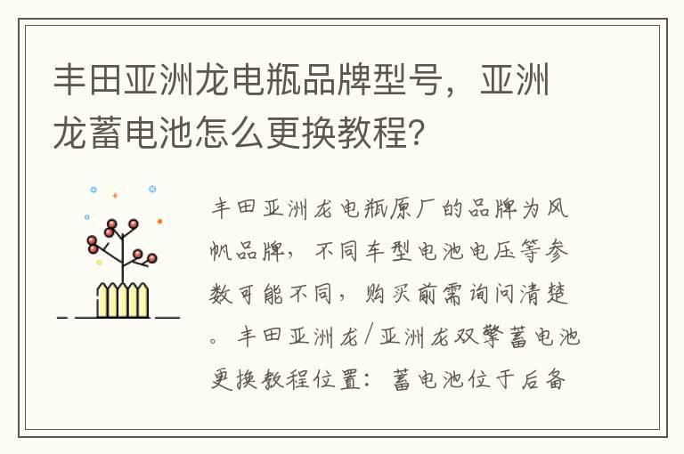 丰田亚洲龙电瓶品牌型号，亚洲龙蓄电池怎么更换教程？