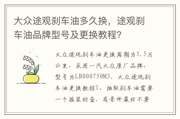 大众途观刹车油多久换，途观刹车油品牌型号及更换教程？