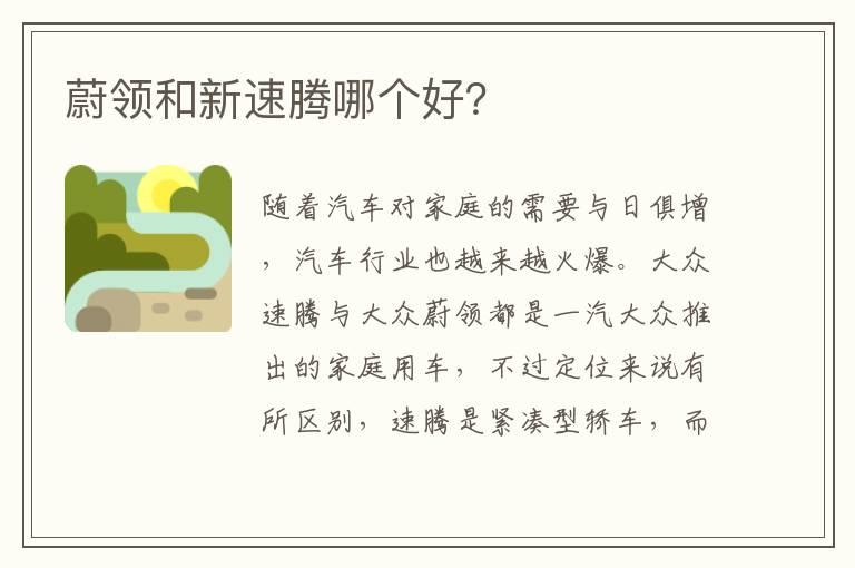 蔚领和新速腾哪个好？