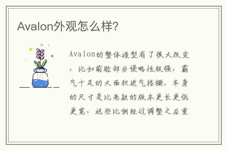Avalon外观怎么样？