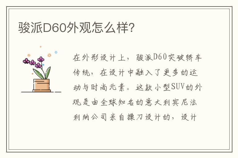 骏派D60外观怎么样？