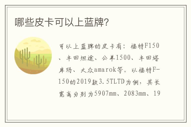 哪些皮卡可以上蓝牌？
