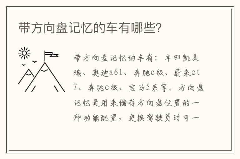 带方向盘记忆的车有哪些？