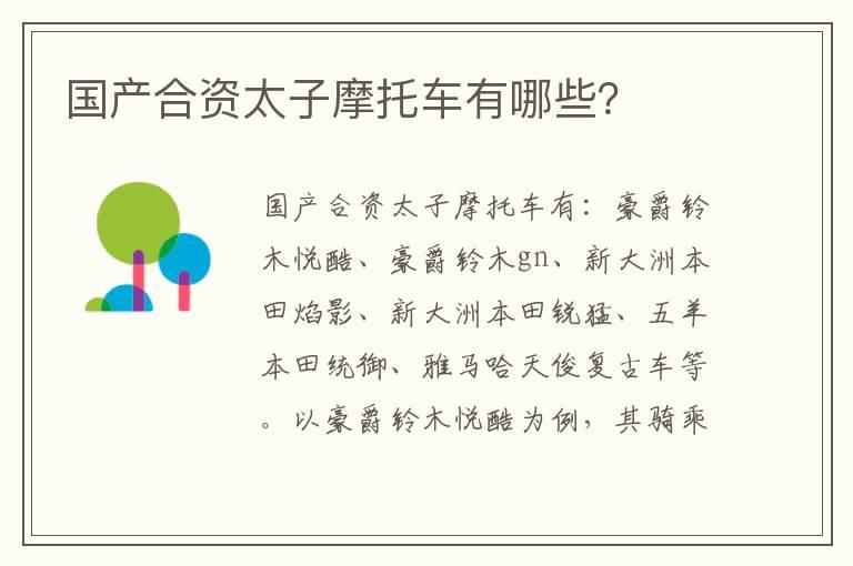 国产合资太子摩托车有哪些？
