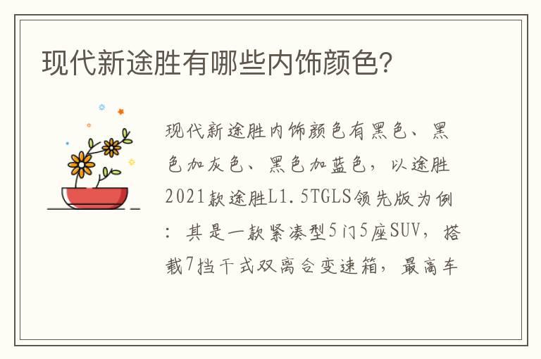 现代新途胜有哪些内饰颜色？
