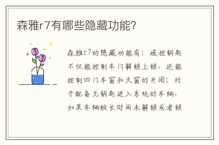 森雅r7有哪些隐藏功能？