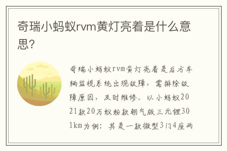 奇瑞小蚂蚁rvm黄灯亮着是什么意思？