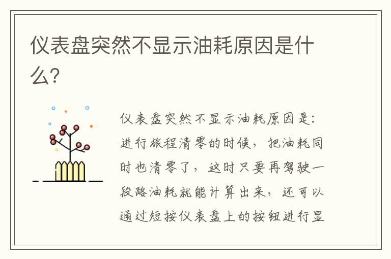 仪表盘突然不显示油耗原因是什么？