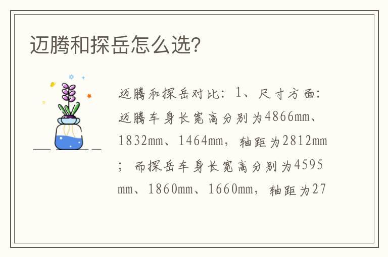 迈腾和探岳怎么选？