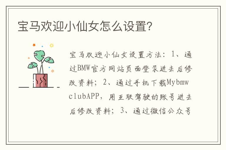 宝马欢迎小仙女怎么设置？