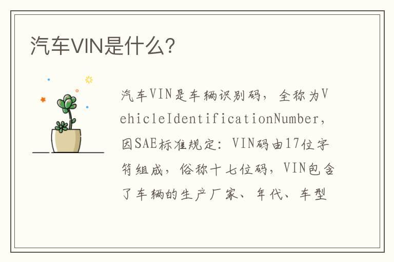 汽车VIN是什么？
