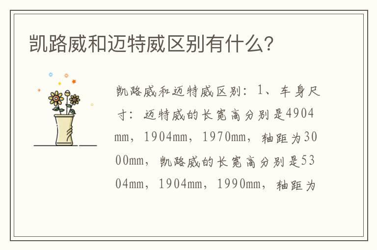 凯路威和迈特威区别有什么？