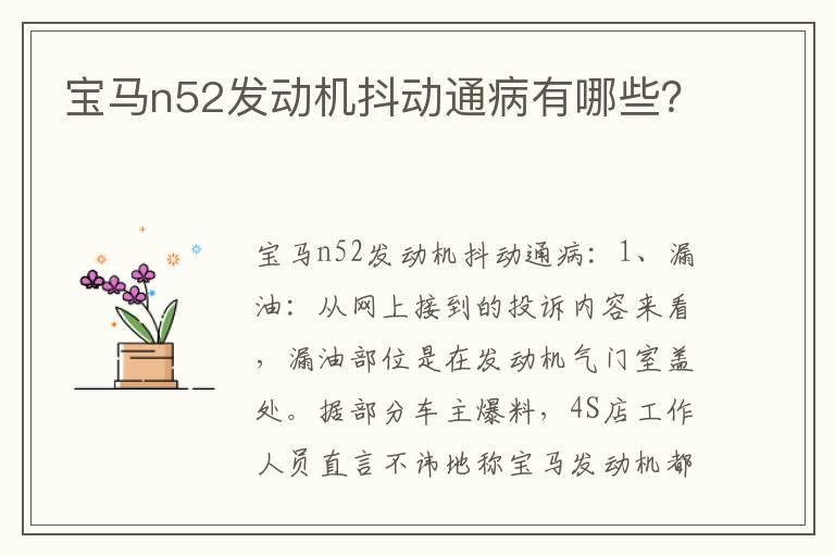 宝马n52发动机抖动通病有哪些？