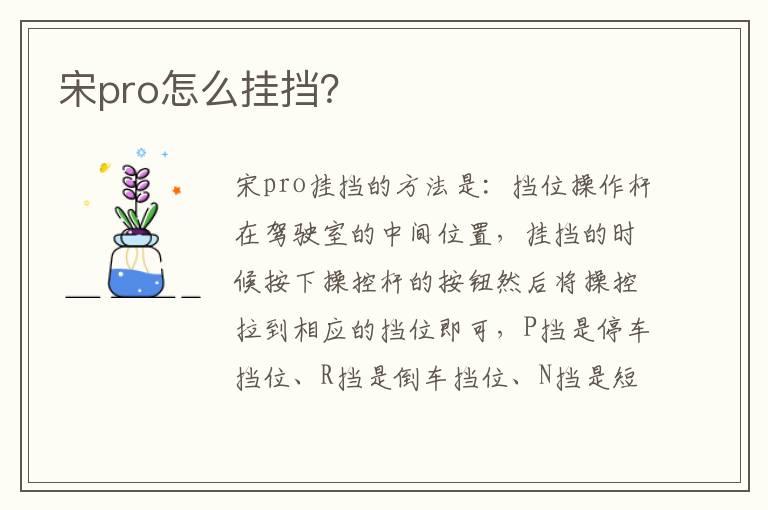 宋pro怎么挂挡？
