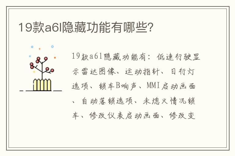 19款a6l隐藏功能有哪些？