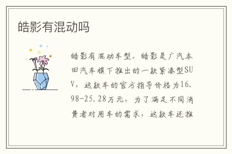 皓影有混动吗