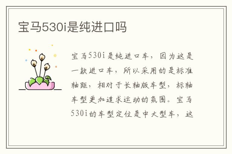 宝马530i是纯进口吗
