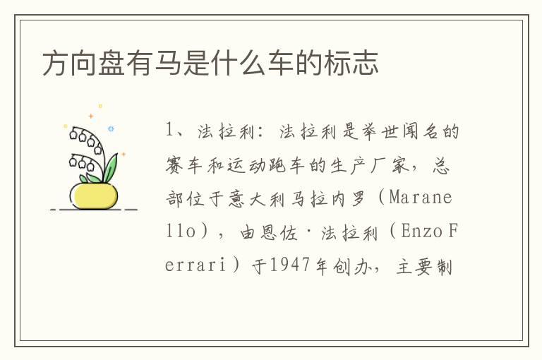 方向盘有马是什么车的标志